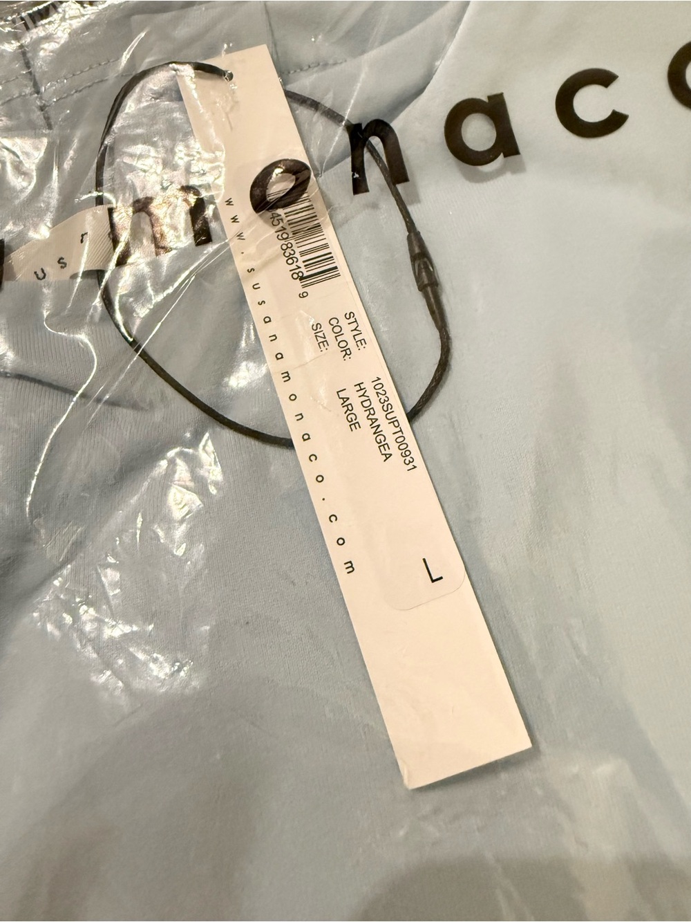 Susana Monaco Long Sleeve Crew Top Hydrangea Light Blue Large NWT Stretch Jersey - Picture 4 of 6